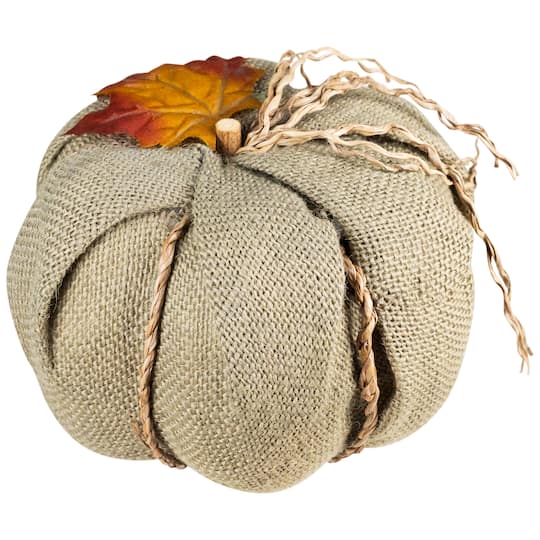 7" Green Burlap Autumn Harvest Tabletop Pumpkin